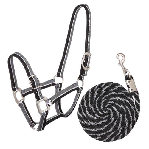 Striped Halter Black/Grey with Matching Lead Rope